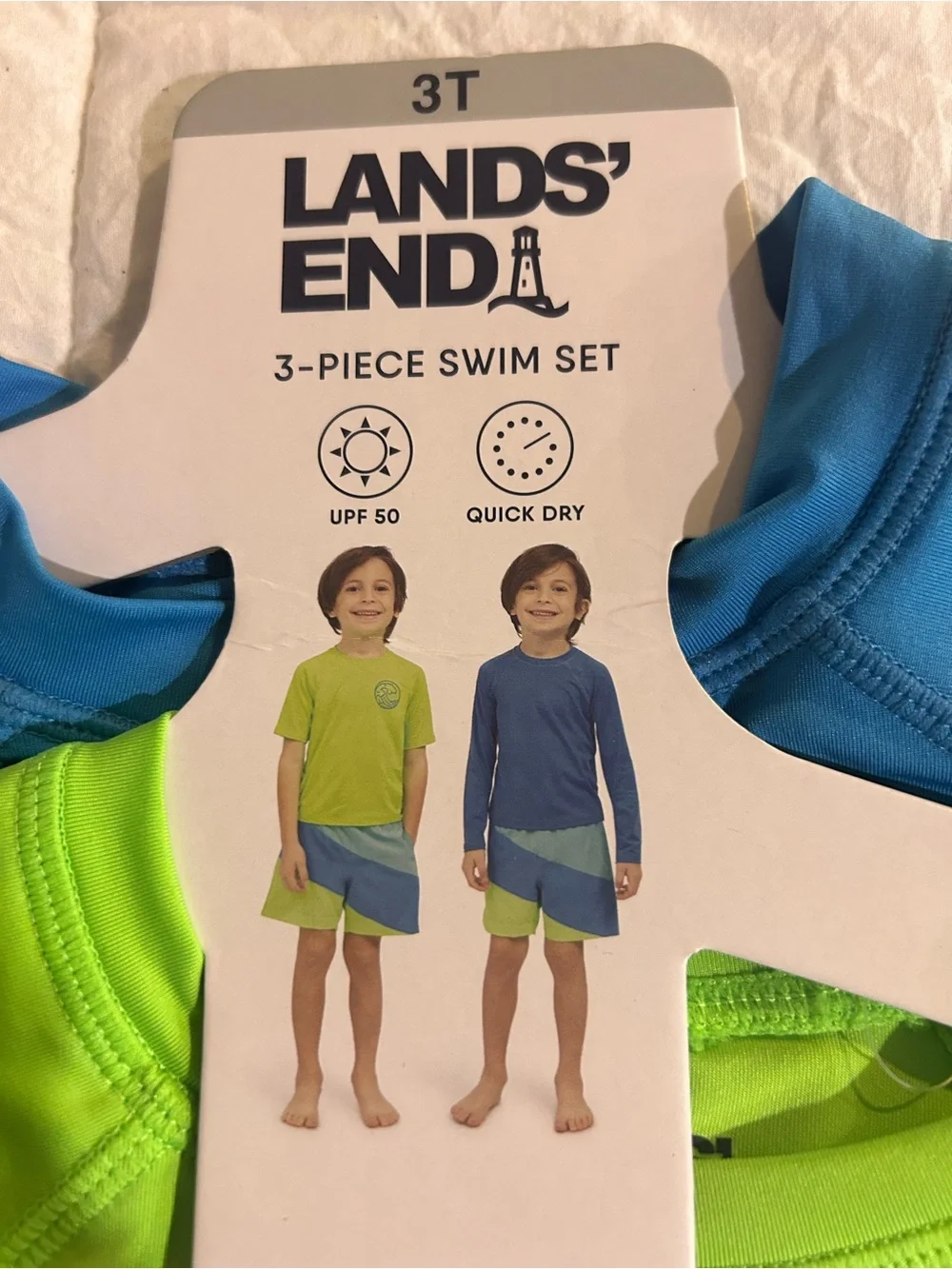 Lands' End Boys' Blue & Neon Green 3-Piece Swim Set Size 3T